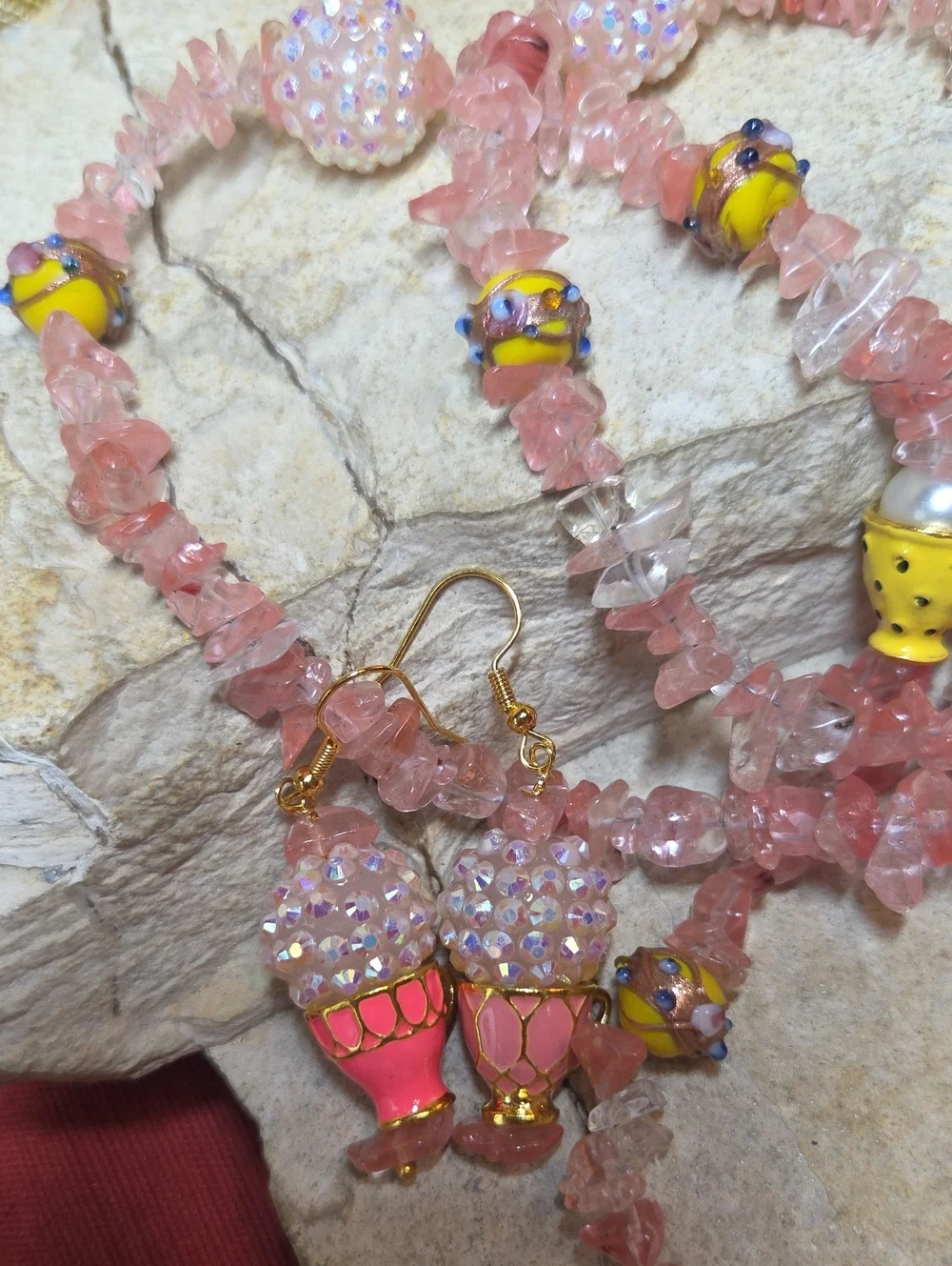 Tea Party Wedding Cake Beaded Necklace with Teapot Pendant & Tea Cup Earrings